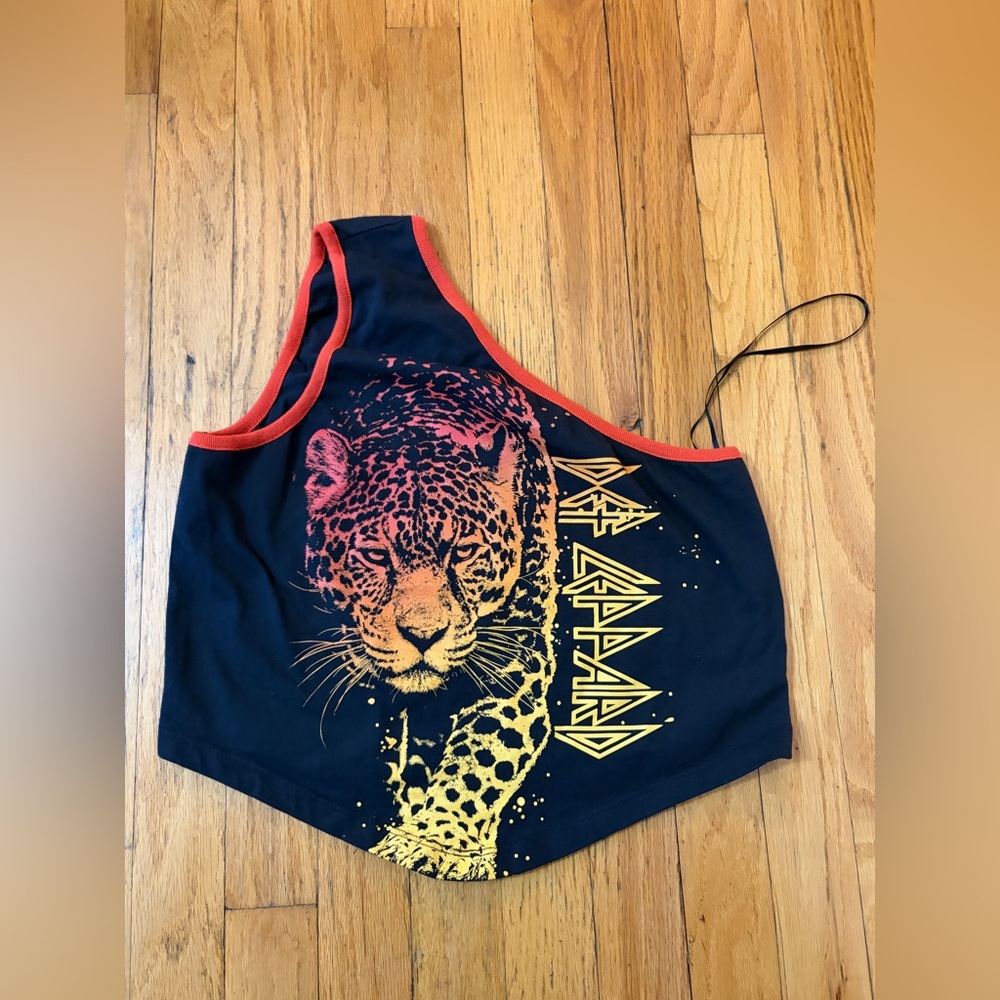 Super Cool Neon Def Leppard One shouldered Top L